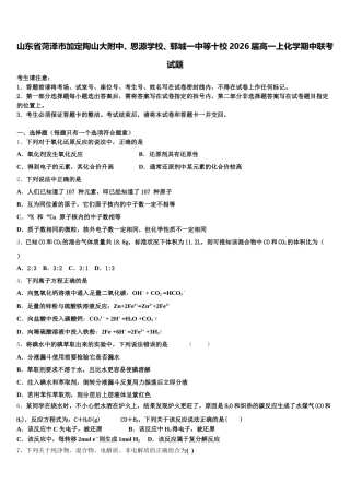 山东省菏泽市加定陶山大附中、思源学校、郓城一中等十校2026届高一上化学期中联考试题含解析