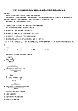 2025年山东省济宁市微山县高一化学第一学期期中综合测试试题含解析