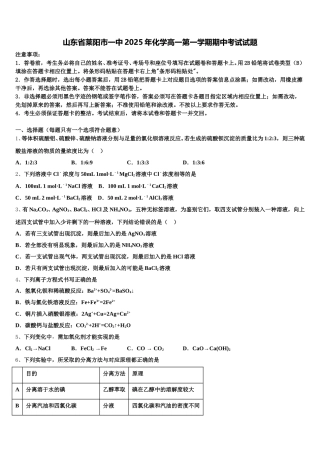 山东省莱阳市一中2025年化学高一第一学期期中考试试题含解析