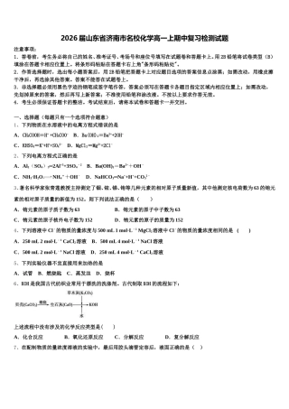 2026届山东省济南市名校化学高一上期中复习检测试题含解析