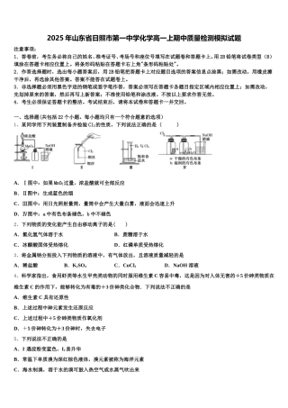 2025年山东省日照市第一中学化学高一上期中质量检测模拟试题含解析