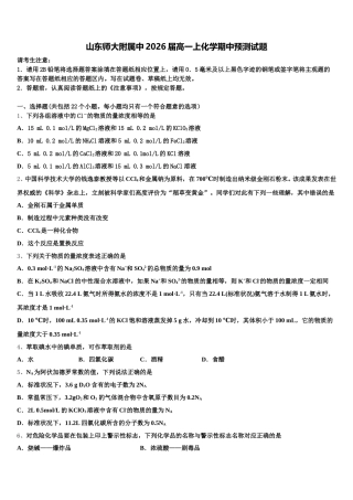 山东师大附属中2026届高一上化学期中预测试题含解析