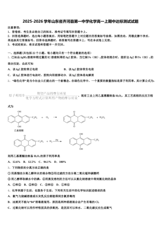 2025-2026学年山东省齐河县第一中学化学高一上期中达标测试试题含解析