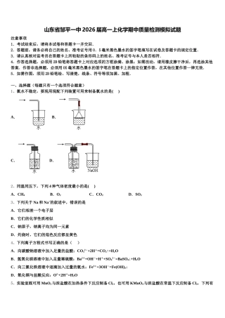 山东省邹平一中2026届高一上化学期中质量检测模拟试题含解析