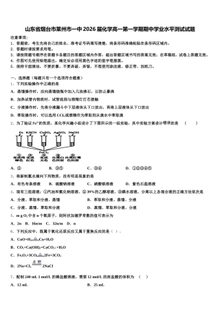 山东省烟台市莱州市一中2026届化学高一第一学期期中学业水平测试试题含解析