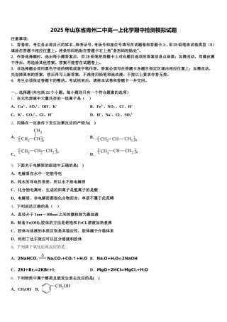 2025年山东省青州二中高一上化学期中检测模拟试题含解析