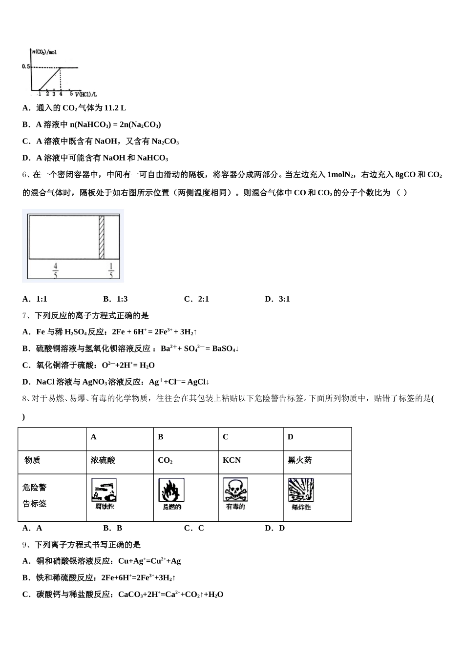 山东省青岛市青岛二中2026届化学高一上期中调研试题含解析_第2页
