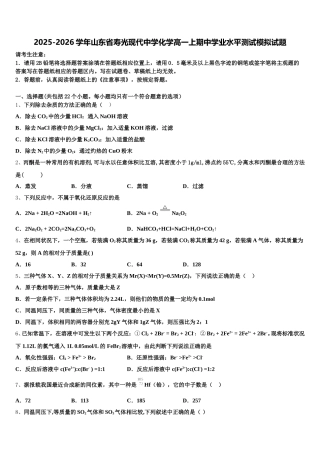2025-2026学年山东省寿光现代中学化学高一上期中学业水平测试模拟试题含解析