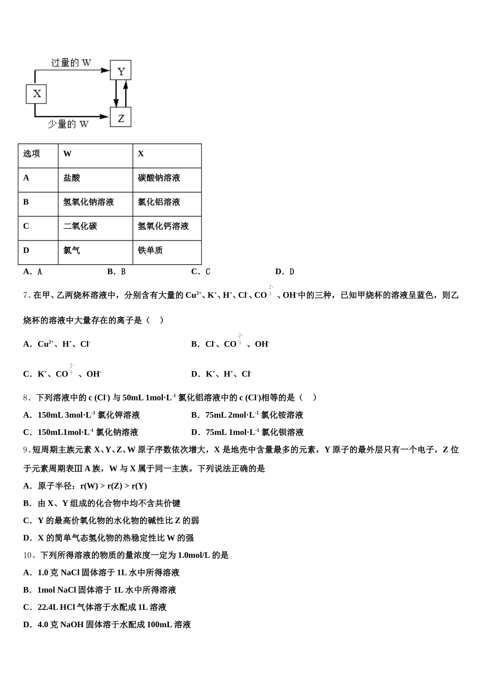 山东省淄博市第十中学2025-2026学年高一化学第一学期期中统考试题含解析_第2页