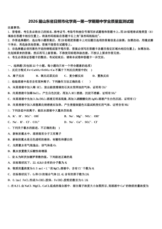 2026届山东省日照市化学高一第一学期期中学业质量监测试题含解析