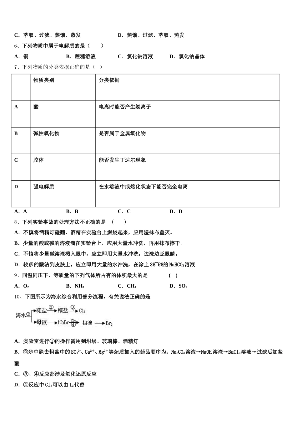 2026届山东省淄博市淄川中学高一化学第一学期期中学业质量监测试题含解析_第2页