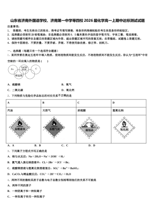 山东省济南外国语学校、济南第一中学等四校2026届化学高一上期中达标测试试题含解析