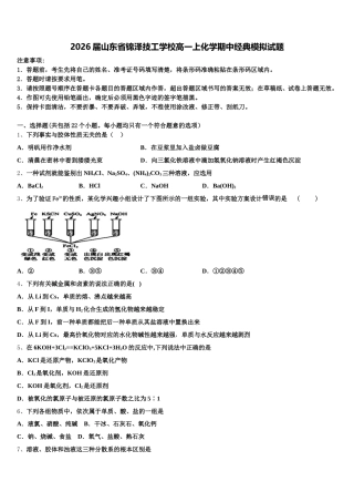 2026届山东省锦泽技工学校高一上化学期中经典模拟试题含解析