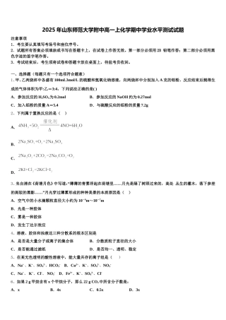 2025年山东师范大学附中高一上化学期中学业水平测试试题含解析