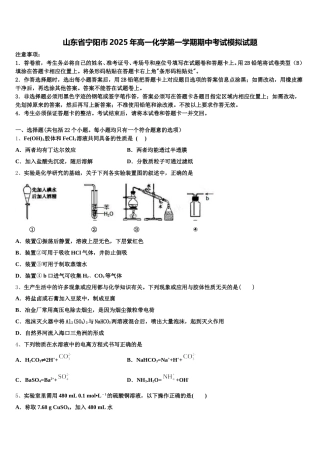 山东省宁阳市2025年高一化学第一学期期中考试模拟试题含解析