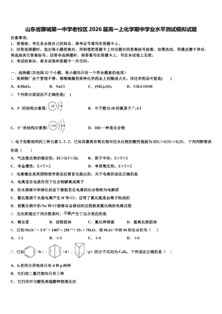 山东省聊城第一中学老校区2026届高一上化学期中学业水平测试模拟试题含解析