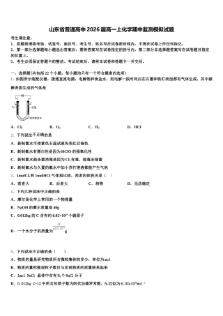 山东省普通高中2026届高一上化学期中监测模拟试题含解析