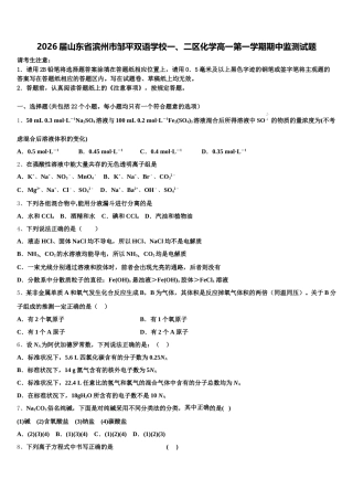 2026届山东省滨州市邹平双语学校一、二区化学高一第一学期期中监测试题含解析