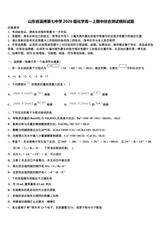 山东省淄博第七中学2026届化学高一上期中综合测试模拟试题含解析