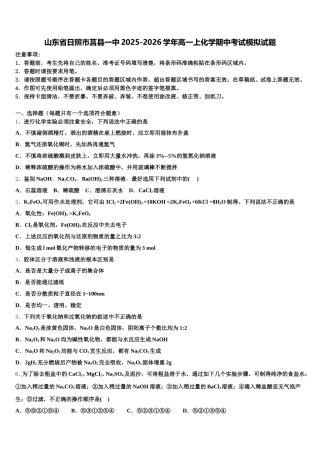 山东省日照市莒县一中2025-2026学年高一上化学期中考试模拟试题含解析