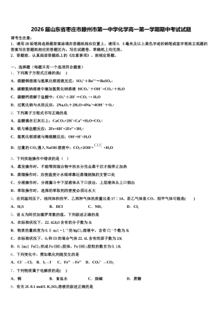2026届山东省枣庄市滕州市第一中学化学高一第一学期期中考试试题含解析