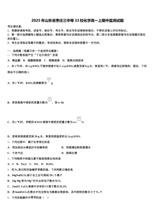 2025年山东省枣庄三中等33校化学高一上期中监测试题含解析