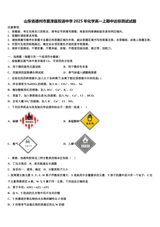 山东省德州市夏津县双语中学2025年化学高一上期中达标测试试题含解析