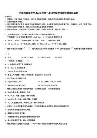 济南市育英中学2025年高一上化学期中质量检测模拟试题含解析