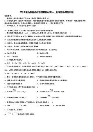 2026届山东省名校联盟新教材高一上化学期中预测试题含解析