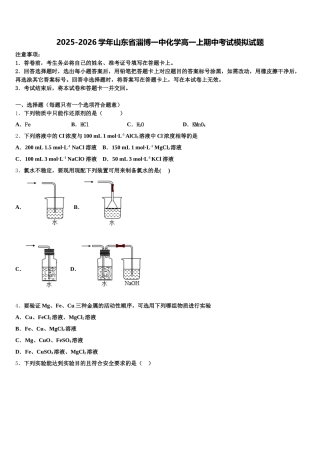 2025-2026学年山东省淄博一中化学高一上期中考试模拟试题含解析