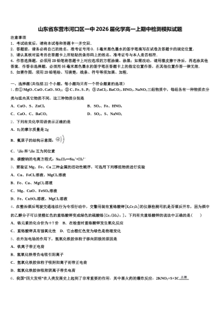 山东省东营市河口区一中2026届化学高一上期中检测模拟试题含解析