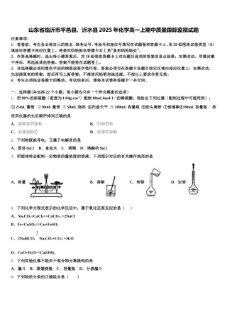 山东省临沂市平邑县、沂水县2025年化学高一上期中质量跟踪监视试题含解析