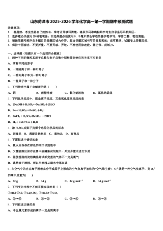 山东菏泽市2025-2026学年化学高一第一学期期中预测试题含解析