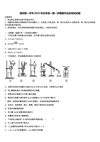 潍坊第一中学2025年化学高一第一学期期中达标测试试题含解析