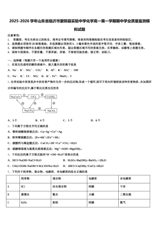 2025-2026学年山东省临沂市蒙阴县实验中学化学高一第一学期期中学业质量监测模拟试题含解析