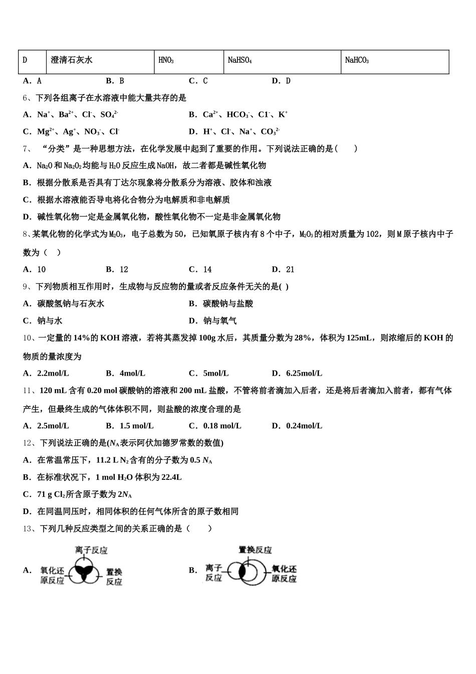 湖南省湘潭市一中2026届高一上化学期中达标测试试题含解析_第2页