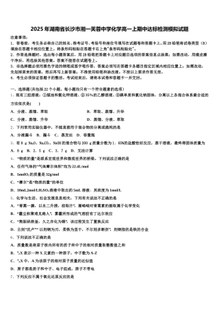 2025年湖南省长沙市湘一芙蓉中学化学高一上期中达标检测模拟试题含解析