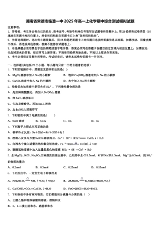 湖南省常德市临澧一中2025年高一上化学期中综合测试模拟试题含解析