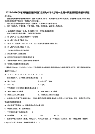 2025-2026学年湖南省邵阳市洞口县第九中学化学高一上期中质量跟踪监视模拟试题含解析