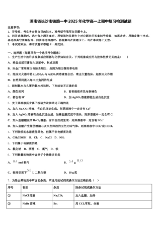 湖南省长沙市铁路一中2025年化学高一上期中复习检测试题含解析