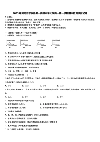 2025年湖南省宁乡县第一高级中学化学高一第一学期期中检测模拟试题含解析