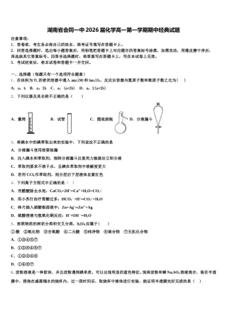 湖南省会同一中2026届化学高一第一学期期中经典试题含解析