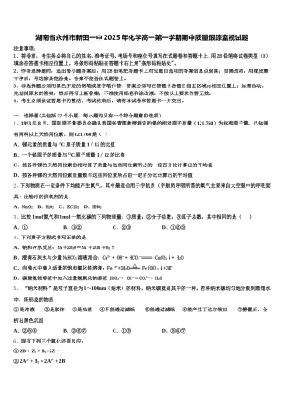 湖南省永州市新田一中2025年化学高一第一学期期中质量跟踪监视试题含解析