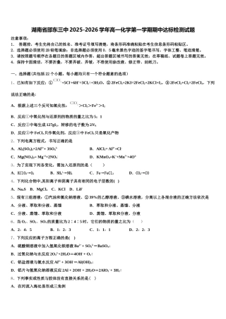 湖南省邵东三中2025-2026学年高一化学第一学期期中达标检测试题含解析