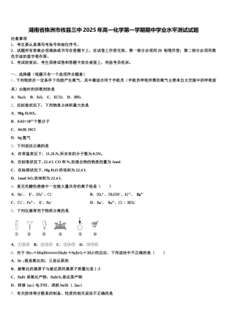 湖南省株洲市攸县三中2025年高一化学第一学期期中学业水平测试试题含解析