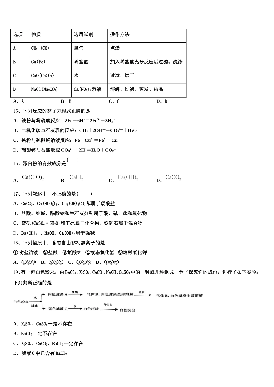 2025-2026学年湖南省郴州市安仁县第三中学化学高一第一学期期中监测试题含解析_第3页