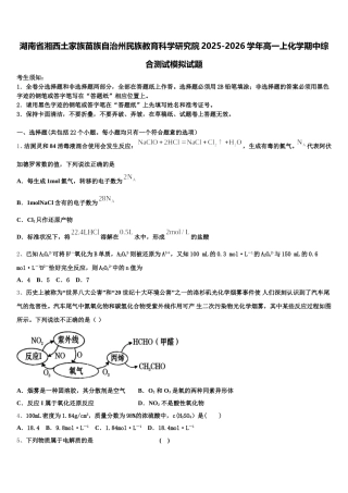 湖南省湘西土家族苗族自治州民族教育科学研究院2025-2026学年高一上化学期中综合测试模拟试题含解析