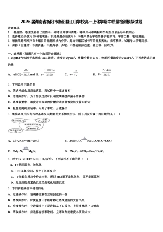 2026届湖南省衡阳市衡阳县江山学校高一上化学期中质量检测模拟试题含解析