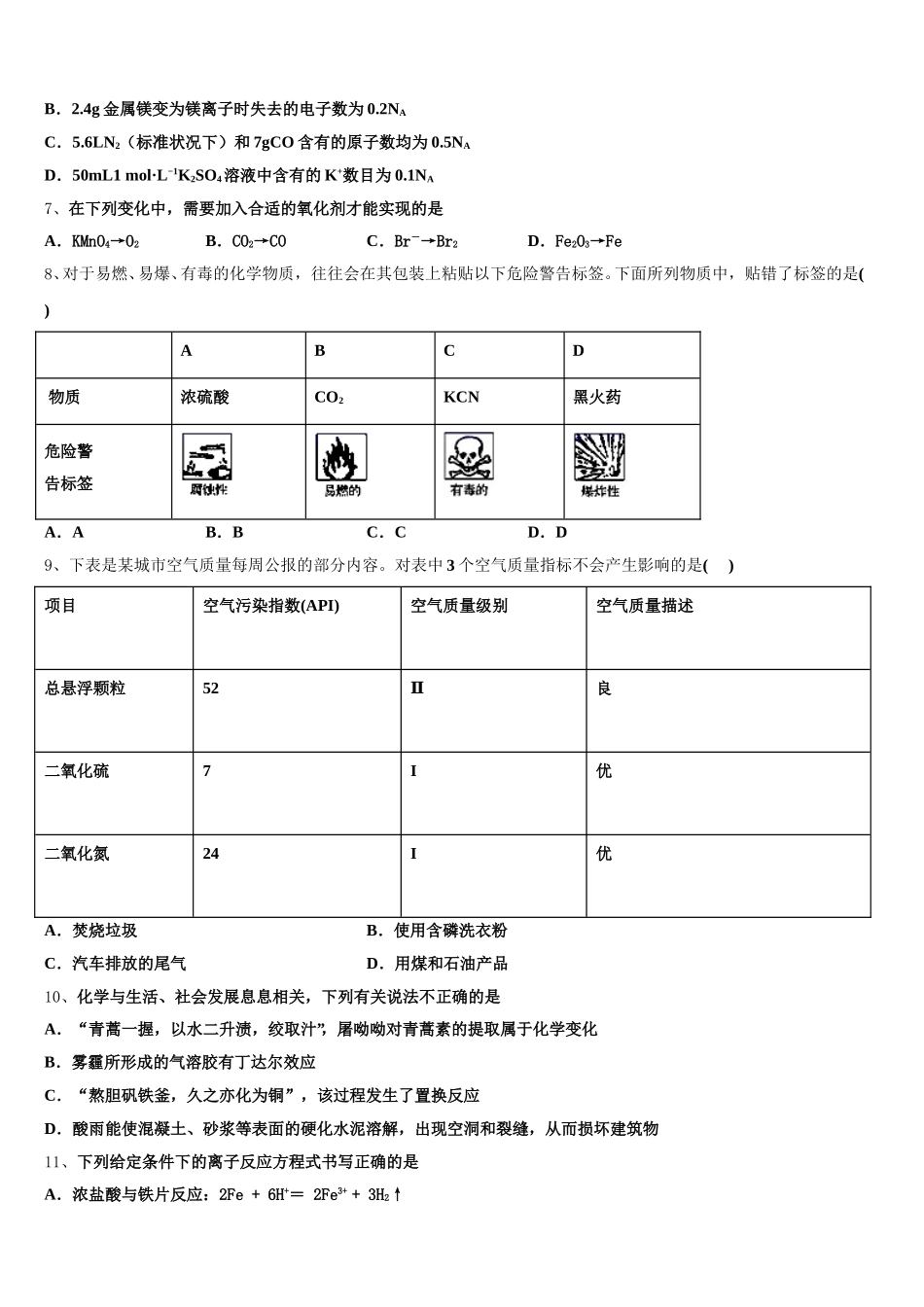 2025-2026学年湖南省宁远县第一中学高一上化学期中达标测试试题含解析_第2页