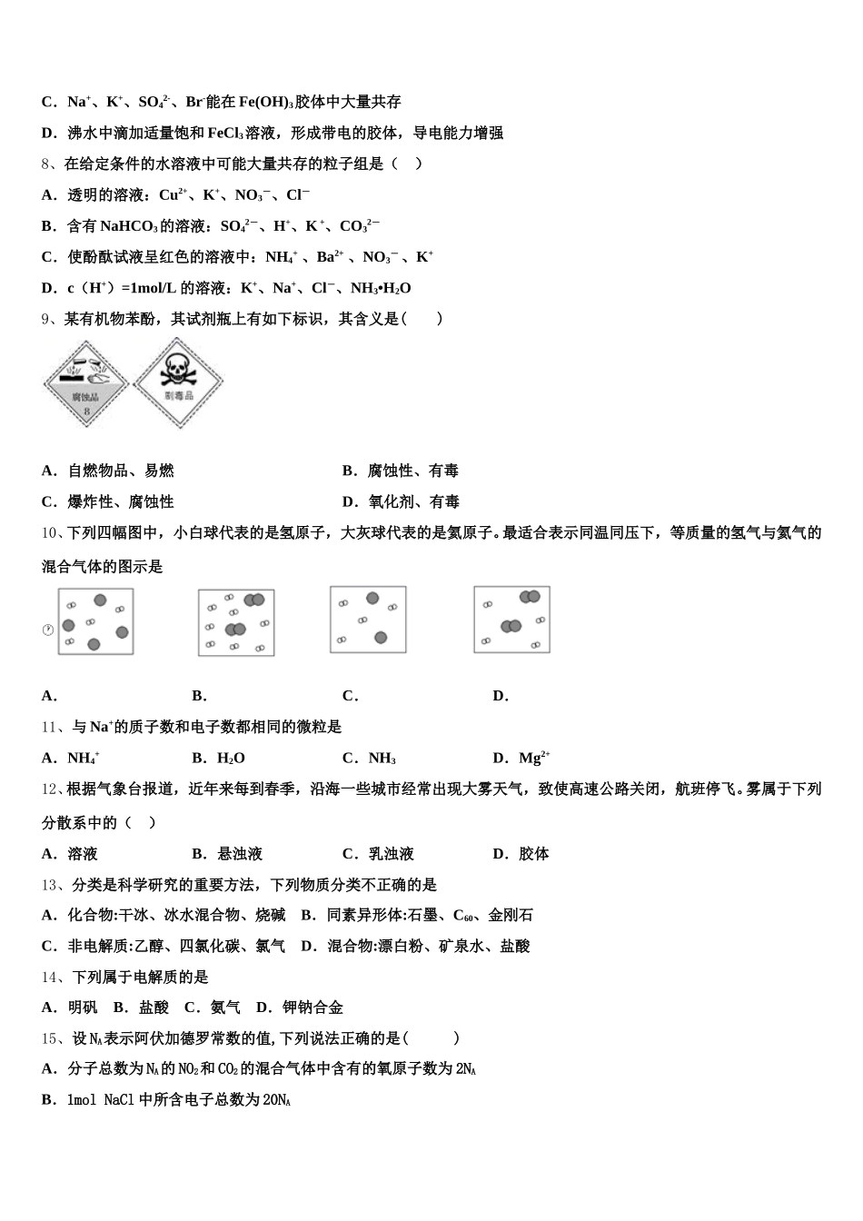 湖南省邵阳市隆回县2025-2026学年高一化学第一学期期中复习检测模拟试题含解析_第2页
